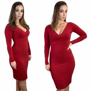 Moda International red bodycon long sleeve dress